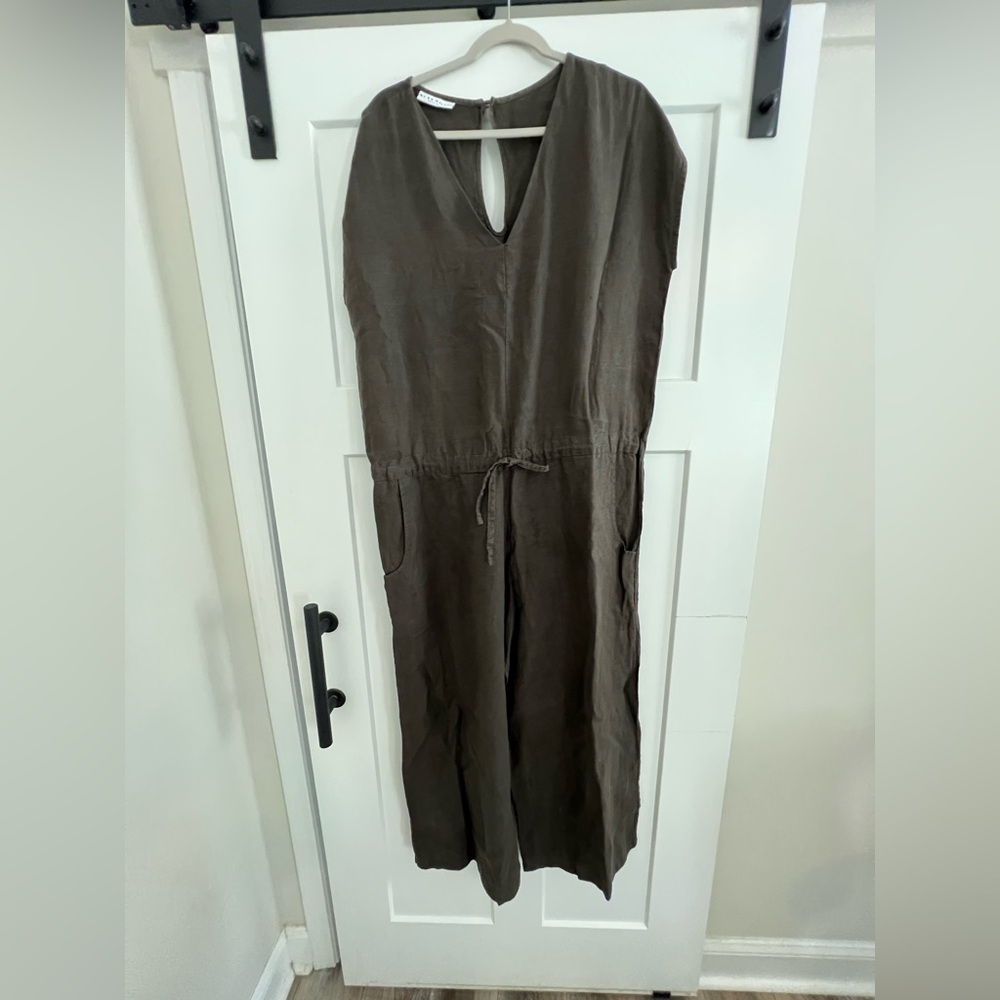 bryn Walker Olive Green Linen Jumpsuit